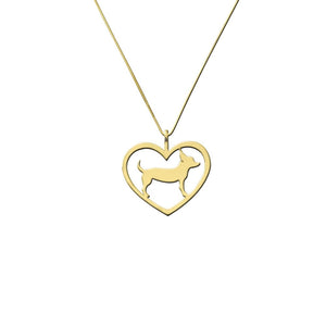Chihuahua Necklace - 14k Gold Plated Heart Pendant - WeeShopyDog
