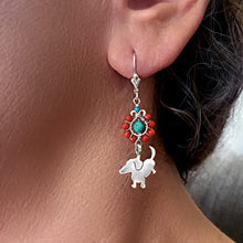 Load image into Gallery viewer, Dachshund Dangle Leverback Earrings - Silver Coral Turquoise |Up - WeeShopyDog