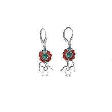 Load image into Gallery viewer, Dachshund Dangle Leverback Earrings - Silver Coral Turquoise |Up - WeeShopyDog