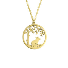 Load image into Gallery viewer, Corgi Little Tree Of Life Pendant Necklace - Silver/14K Gold-Plated - WeeShopyDog