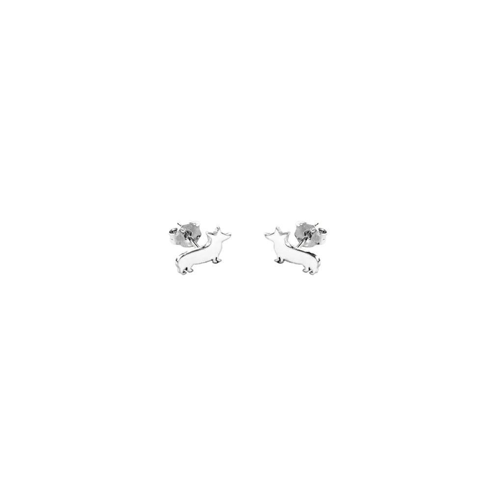 Corgi Stud Earrings - Silver/14K Gold-Plated |Line - WeeShopyDog