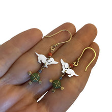 Load image into Gallery viewer, Dachshund Dangle Drop Earrings - 14K Gold Filled, Silver & Chrysoprase |Dog Fun - WeeShopyDog