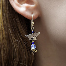 Load image into Gallery viewer, Dachshund Dangle Drop Earrings - 14K Gold Filled, Silver & Opalite |Dog Fun - WeeShopyDog