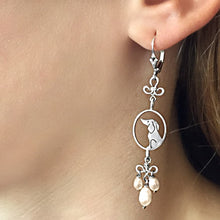 Load image into Gallery viewer, Dachshund Dangle Earrings - Silver and Pink Pearls |Image - WeeShopyDog