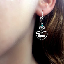Load image into Gallery viewer, Dachshund Dangle Earrings - Silver and Amethyst/Turquoise |Line Heart - WeeShopyDog