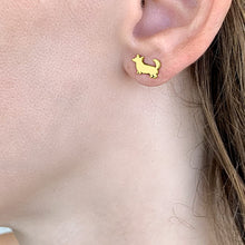 Load image into Gallery viewer, Corgi Necklace and Stud Earrings SET - Silver/14K Gold-Plated |Cardigan
