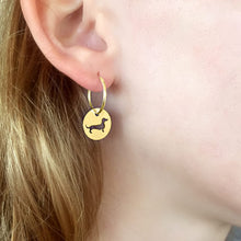 Load image into Gallery viewer, Dachshund Hoop Dangle Earrings - Silver/14K Gold-Plated |Line Circle - WeeShopyDog