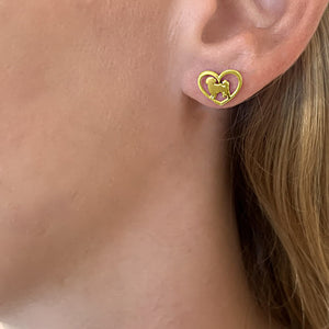 Shih Tzu Stud Earrings - 14k Gold Plated Heart - WeeShopyDog