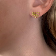 Load image into Gallery viewer, French Bulldog Stud Earrings - 14K Gold-Plated Heart - WeeShopyDog