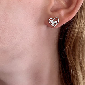 Yorkie Stud Earrings - Silver Heart - WeeShopyDog