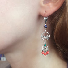 Load image into Gallery viewer, Dachshund Dangle Earrings - Silver and Chandelier Gemstones |Dog Circle - WeeShopyDog