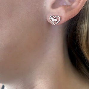 Frenchie Stud Earrings - Silver Heart - WeeShopyDog
