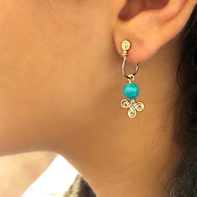 Load image into Gallery viewer, Boho Clover - 14K Gold Filled and Ocean Jade - Dangle Stud Hoop Earrings - WeeShopyDog