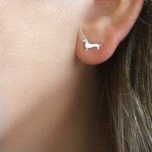 Load image into Gallery viewer, Dachshund Stud Earrings - Silver/14K Gold-Plated |Line - WeeShopyDog