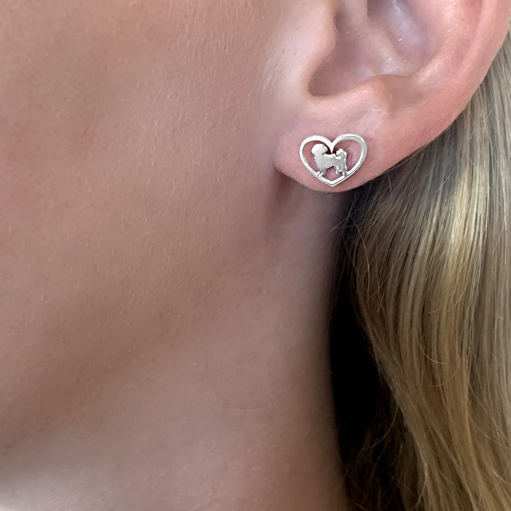 Shih Tzu Earrings - Silver 14K Gold Plated Dog Heart Stud