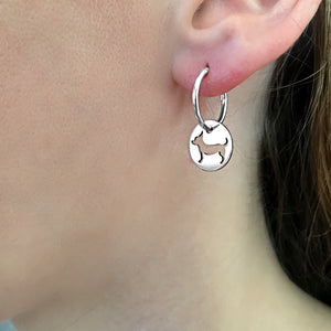 Chihuahua Charm Hoop Earrings - Silver/14K Gold-Plated |Line Circle