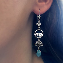 Load image into Gallery viewer, Dachshund Dangle Earrings - Silver and Ocean Quartz |Dog Circle - WeeShopyDog