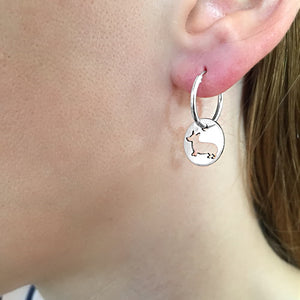 Corgi Hoop Dangle Earrings - Silver - WeeShopyDog