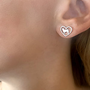 Pug Stud Earrings - Silver Heart - WeeShopyDog