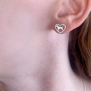 Beagle Stud Earrings - Silver Heart - WeeShopyDog