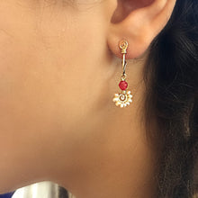 Load image into Gallery viewer, Boho Spiral - 14K Gold Filled Red painted Jade and Pearls - Dangle Stud Hoop Earrings - WeeShopyDog