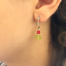 Load image into Gallery viewer, Boho Light - 14K Gold Filled Serpentine and Red Painted Jade - Dangle Stud Hoop Earrings - WeeShopyDog