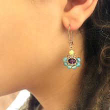 Load image into Gallery viewer, Boho Flower - 14K Gold Filled Amethyst and Agate - Dangle Drop Earrings - WeeShopyDog
