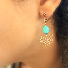 Load image into Gallery viewer, Boho Clover - 14K Gold Filled and Turquoise - Dangle Stud Hoop Earrings - WeeShopyDog