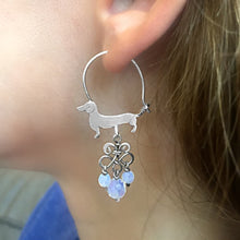 Load image into Gallery viewer, Dachshund Hoop Earrings - Silver and Opalite |Line - WeeShopyDog