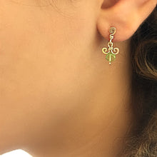 Load image into Gallery viewer, Boho Light - 14K Gold Filled and Peridot - Dangle Stud Earrings - WeeShopyDog
