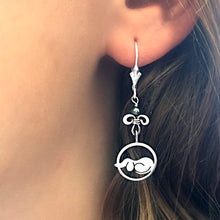 Load image into Gallery viewer, Dachshund Dangle Earrings - Silver and Lapis/Grey Pearl |Dog Circle - WeeShopyDog