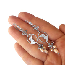 Load image into Gallery viewer, Dachshund Dangle Earrings - Silver and Pink Pearls |Image - WeeShopyDog