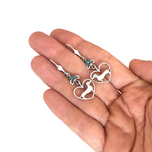 Load image into Gallery viewer, Dachshund Dangle Earrings - Silver and Amethyst/Turquoise |Line Heart - WeeShopyDog