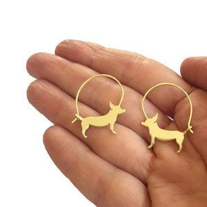 Chihuahua Necklace and Hoop Earrings SET - Silver/14K Gold-Plated |Line