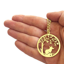 Load image into Gallery viewer, Corgi Little Tree Of Life Pendant Necklace - Silver/14K Gold-Plated - WeeShopyDog
