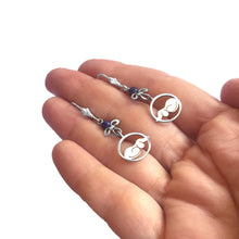 Load image into Gallery viewer, Dachshund Dangle Earrings - Silver and Lapis/Grey Pearl |Dog Circle - WeeShopyDog