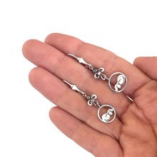 Load image into Gallery viewer, Dachshund Dangle Earrings - Silver and Lapis/Grey Pearl |Dog Circle - WeeShopyDog