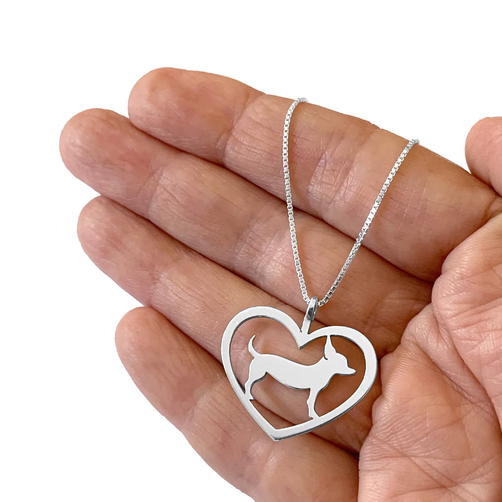 Chihuahua Necklace- Silver 14K Gold Plated Heart Pendant