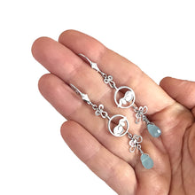 Load image into Gallery viewer, Dachshund Dangle Earrings - Silver and Ocean Quartz |Dog Circle - WeeShopyDog