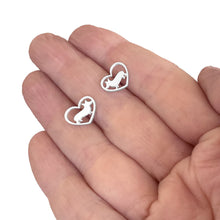 Load image into Gallery viewer, Corgi Stud Earrings - Silver Heart - WeeShopyDog