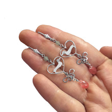 Load image into Gallery viewer, Dachshund Dangle Earrings - Silver and Cherry Quartz |Line Heart - WeeShopyDog
