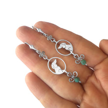 Load image into Gallery viewer, Dachshund Dangle Earrings - Silver and Turquoise |Image - WeeShopyDog