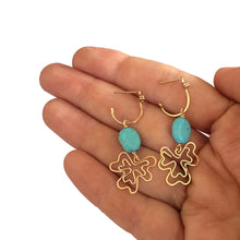 Load image into Gallery viewer, Boho Clover - 14K Gold Filled and Turquoise - Dangle Stud Hoop Earrings - WeeShopyDog