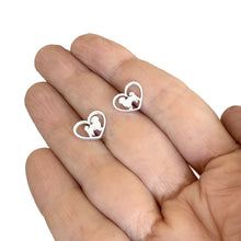 Load image into Gallery viewer, Shih Tzu Stud Earrings - Silver Heart - WeeShopyDog
