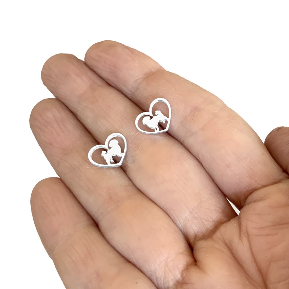 Shih Tzu Earrings - Silver 14K Gold Plated Dog Heart Stud