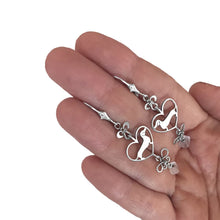 Load image into Gallery viewer, Dachshund Dangle Earrings - Silver and Heart Glass |Line Heart - WeeShopyDog