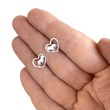 Load image into Gallery viewer, French Bulldog Stud Earrings - Silver Heart - WeeShopyDog