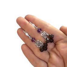 Load image into Gallery viewer, Boho Chandelier - Silver Amethyst and Smoky Quartz - Dangle Leverback Earrings - WeeShopyDog