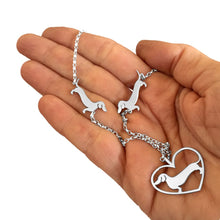 Load image into Gallery viewer, Dachshund Pendant Necklace - Silver |Line Heart 2 Line - WeeShopyDog
