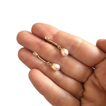 Load image into Gallery viewer, Boho Light - 14K Gold Filled and Pink Pearl - Dangle Stud Hoop Earrings - WeeShopyDog